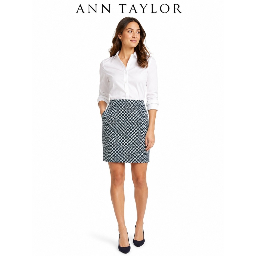 Ann Taylor Geometric Print Pencil Skirt Preppy Office Career Mini Sz 10
